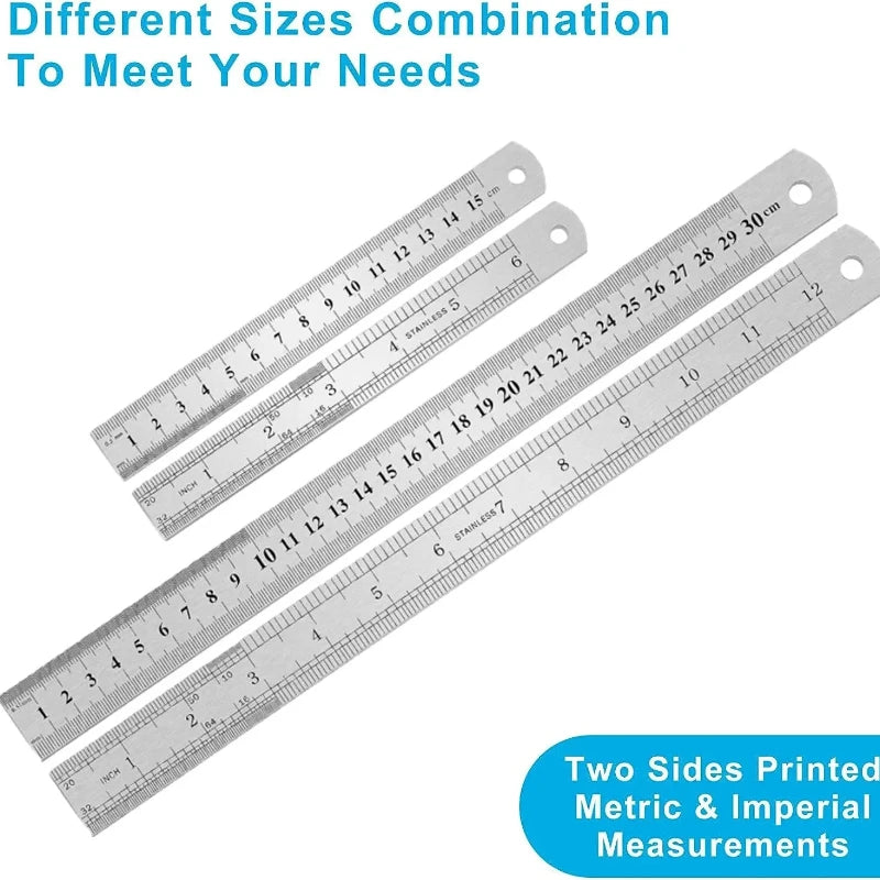 Stainless Steel Double Side Straight Ruler Centimeter Inches Scale Metric Ruler Precision Measuring Tool School Office Supplies