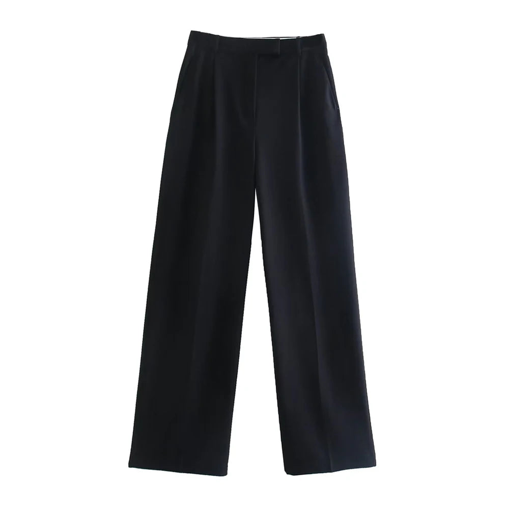 Women Fashion With Darts Front Pockets Wide Leg Pants Vintage High Waist Zipper Fly Female Trousers Mujer