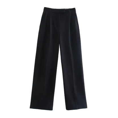 Women Fashion With Darts Front Pockets Wide Leg Pants Vintage High Waist Zipper Fly Female Trousers Mujer