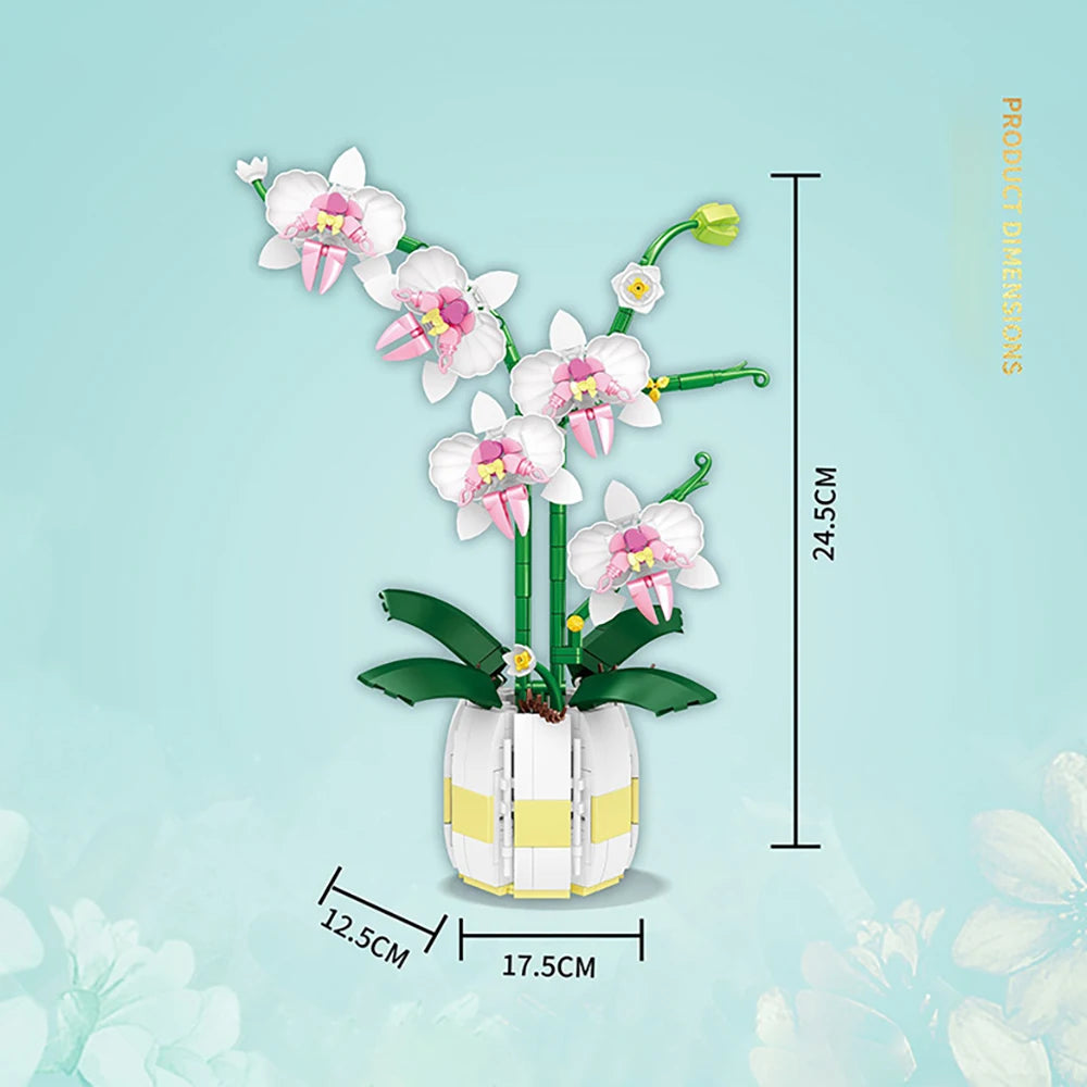 Building Blocks Orchid Flowers Bouquet Flower Blocks Bonsai Plant Model Bricks Romantic DIY Home Decoration Toy for Kids Gift