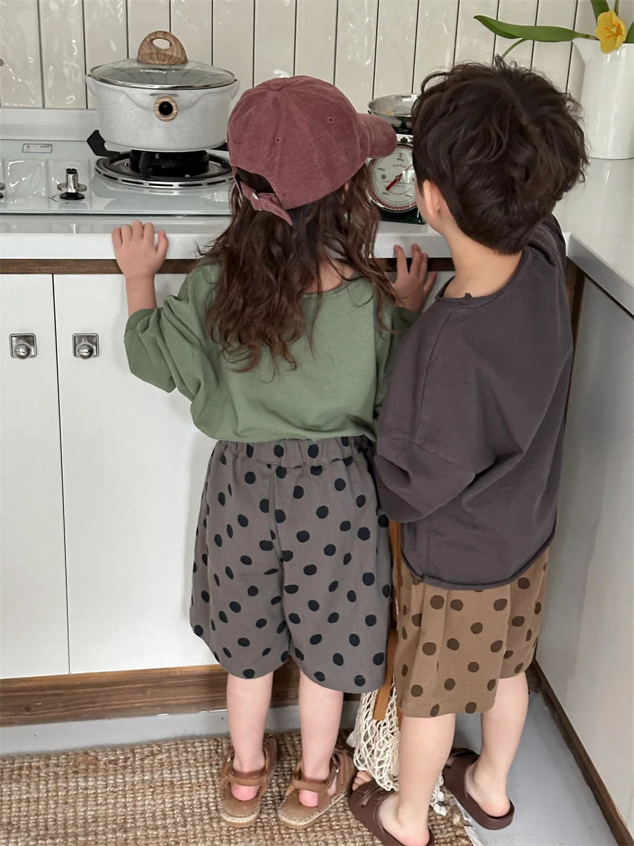 Korean Children's Clothes 2025 Kids Boys 0-3Y Baby Girls Cotton Solid Color Long Sleeve Loose Fit Base Layer Soft Wear Top