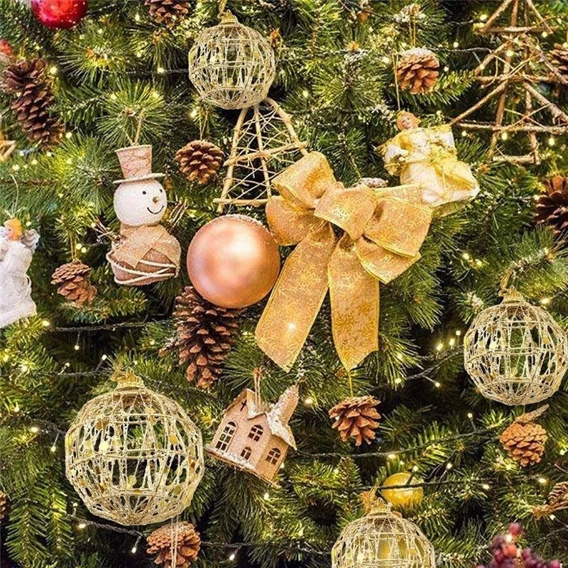 6PCS Round Shape Gold Bling Christmas Tree Pendant Ball for Christmas Birthday Party Wedding Party Ornament Home Decorations