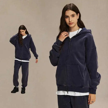 IEFB Men's Wear Wax Printing Vintage Male Hoodies Oversized Loose Zipper Water Washed Plush Sweatshirt Trendy New 9C9349