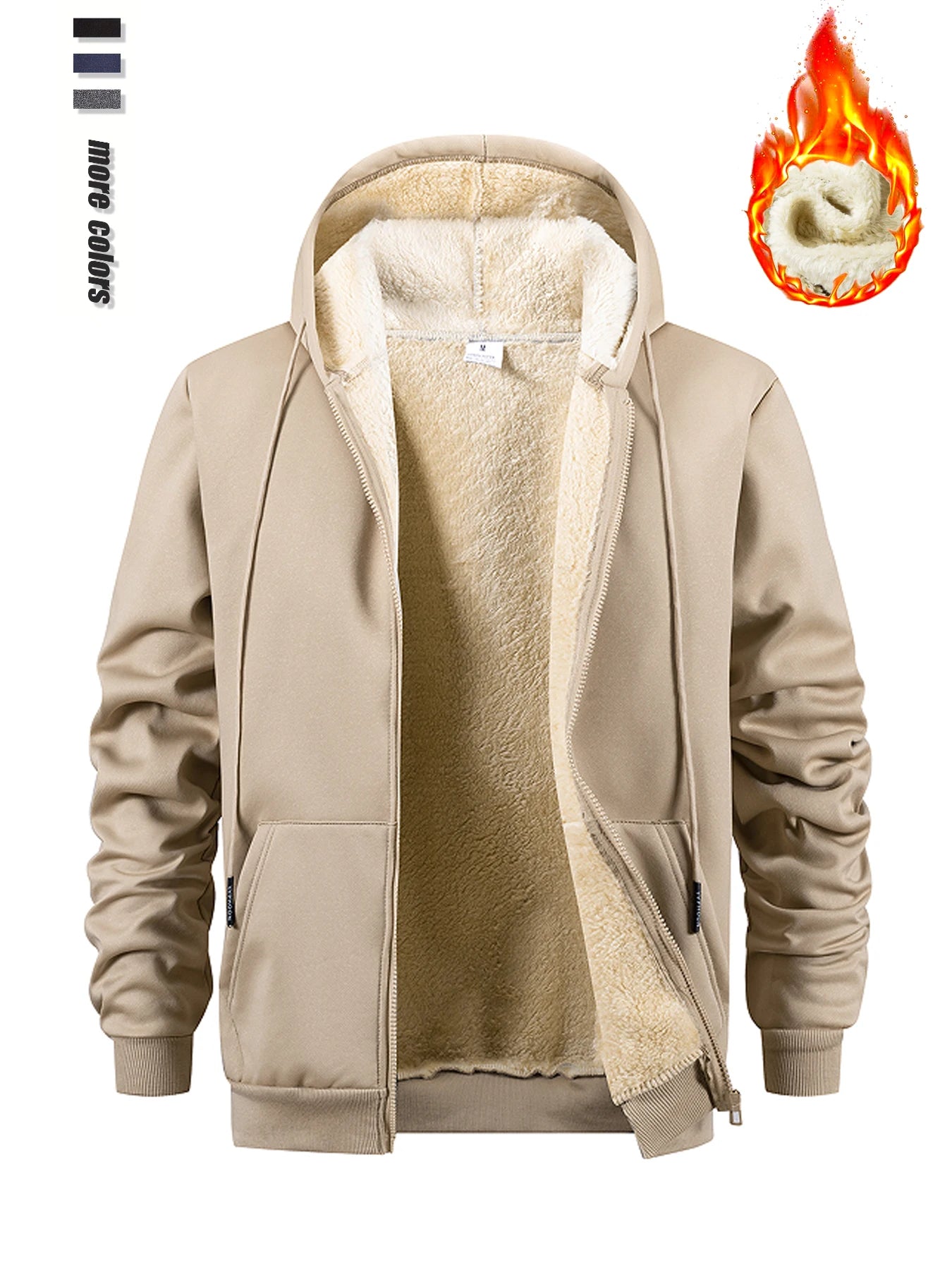 Men's Winter Zipper Jacket Fleece Warm Hoodies Heavyweight Cardigan Casual Sports Long Sleeve Sweatshirts Windproof Hooded Coat