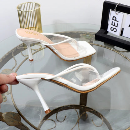 shoes for women 2025 designer luxury new stiletto flip flops clip toe outdoor Transparent slippers black temperament sandals 9CM