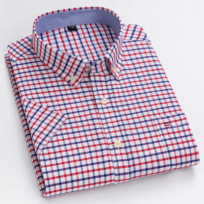 100% Pure Cotton Oxford Shirt For Men’s Short Sleeve Solid Stripe Leisure Embroidered Horse Social Business Formal Dress Shirts