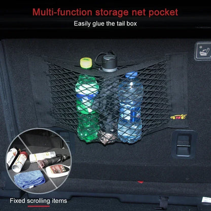 Car Storage Net Stretchable Mesh Pocket Net Magic Elastic Sticker Universal Rear Mesh Trunk Seat Bag Pocket Cage Auto Organizer