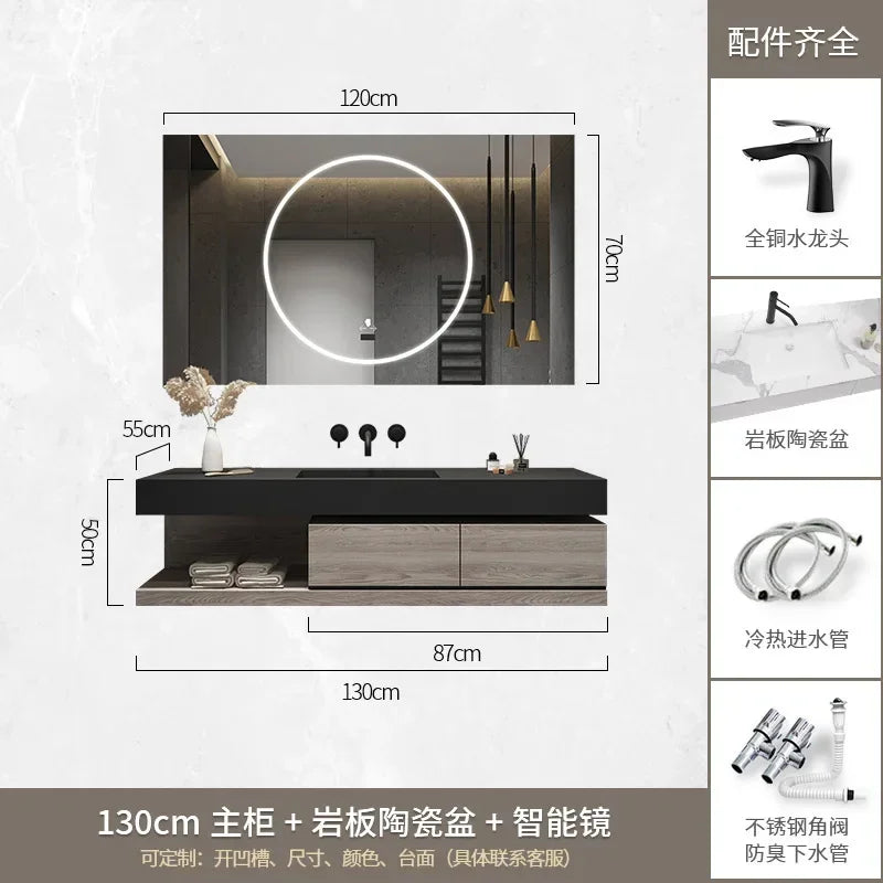 Bathroom Cabinet Smart Mirror Cabinet Slate Ceramic Integrated Washbasin Bathroom Vanity Cabinet with Sink Bathroom Furniture