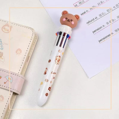1Pcs 10 Color Cute Bear Pen Cartoon Ballpoint Pen Student Stationery Multi Color Hand Account Pen Learning and Office Supplies