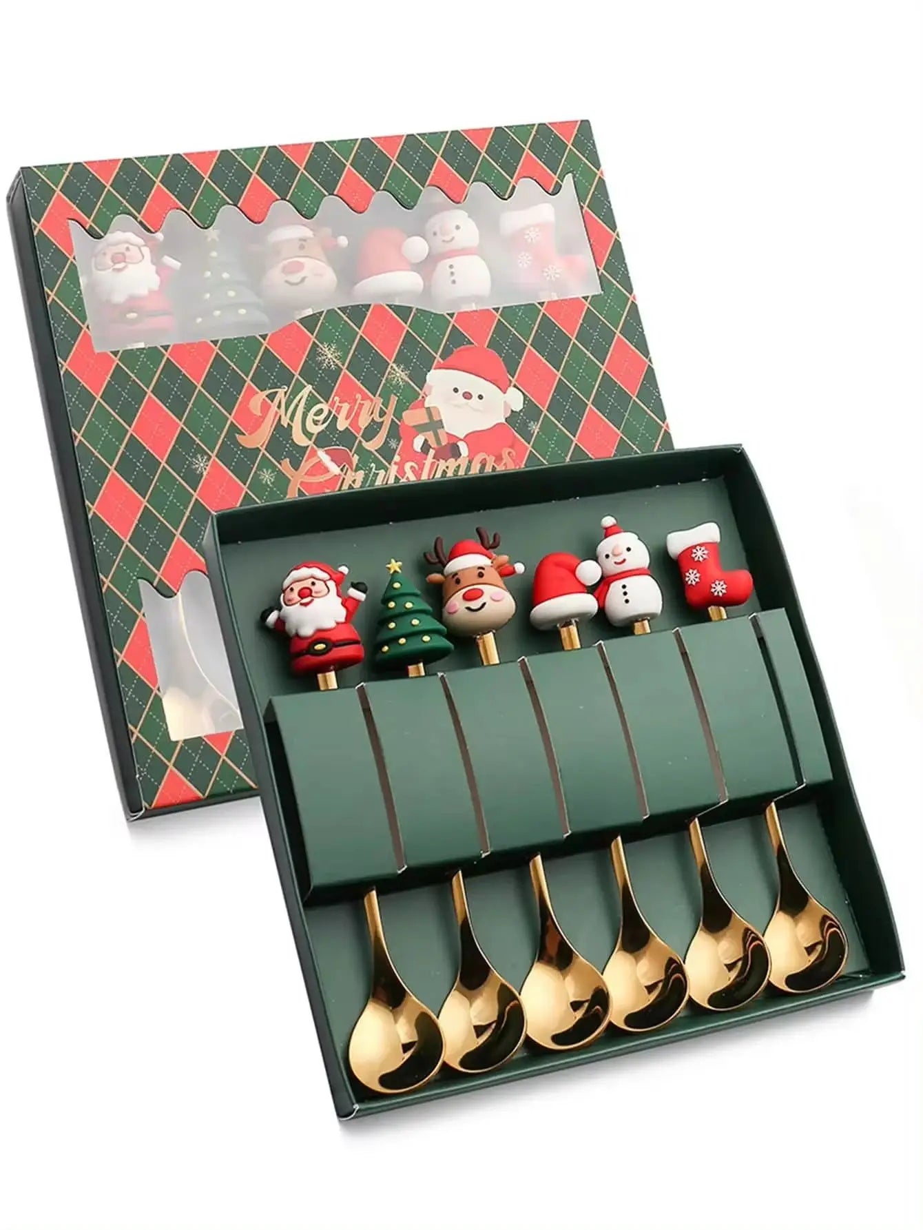 Christmas Themed Cutlery Set Stainless Steel Creative Cartoon Knife Fork Spoon 2/4/6pcs Set Holiday Gift Cutlery Decoration