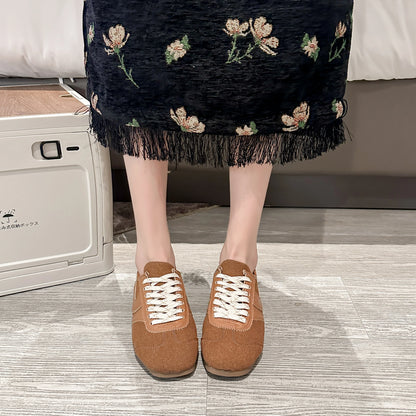 Shoes for Women 2025 Spring Autumn New Genuine Leather Ladies Moral Training Vulcanized shoes Retro Casual Flat Women's Sneakers