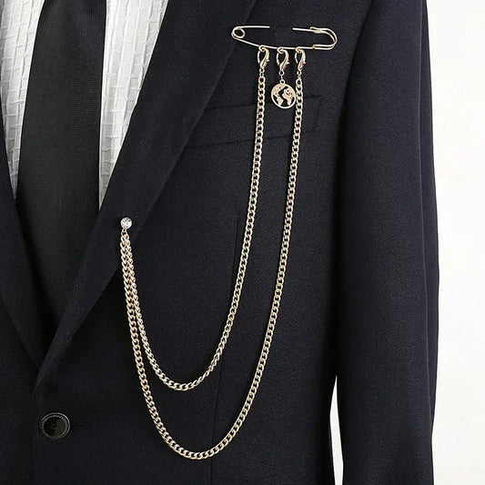 Chain Brooch for Men Long Chains Pins Men's Fashion Suit Accessories Personality Exaggerated Trendy Mens  Brooches