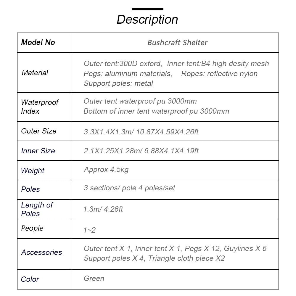 Bushcraft Tent Baker Style Outdoor Camping Multifunction Bushcraft Shelter Woodland Tent Backwoods Hot Tents for 2 Persons