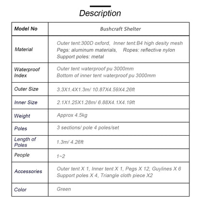 Bushcraft Tent Baker Style Outdoor Camping Multifunction Bushcraft Shelter Woodland Tent Backwoods Hot Tents for 2 Persons