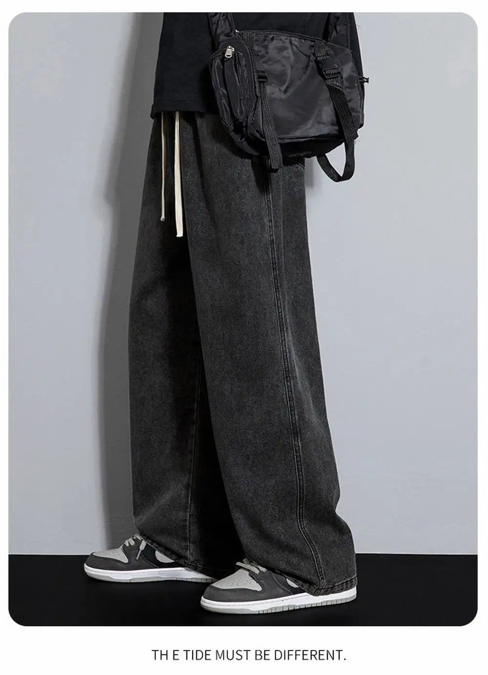 Dragging Streetwear Loose Jeans Men Korean Style Fashion Loose Straight Wide Leg Pant Men's Brand Clothing Black Light Blue Grey