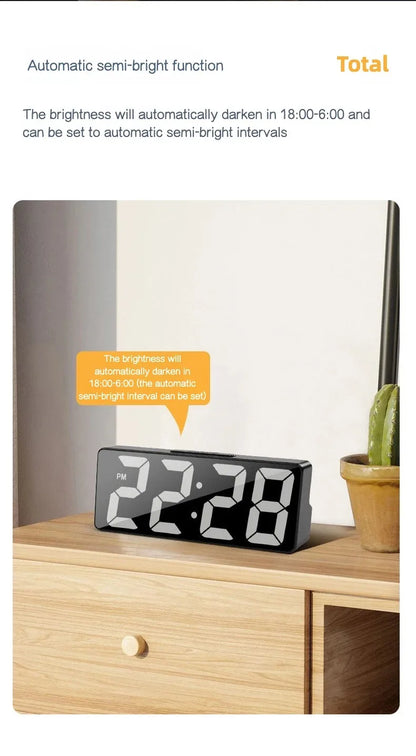 Digital Clock LED Wake Up Light Alarm Clock Bedroom Electronic Desktop Clock With Temperature Display Adjustable Brightness.