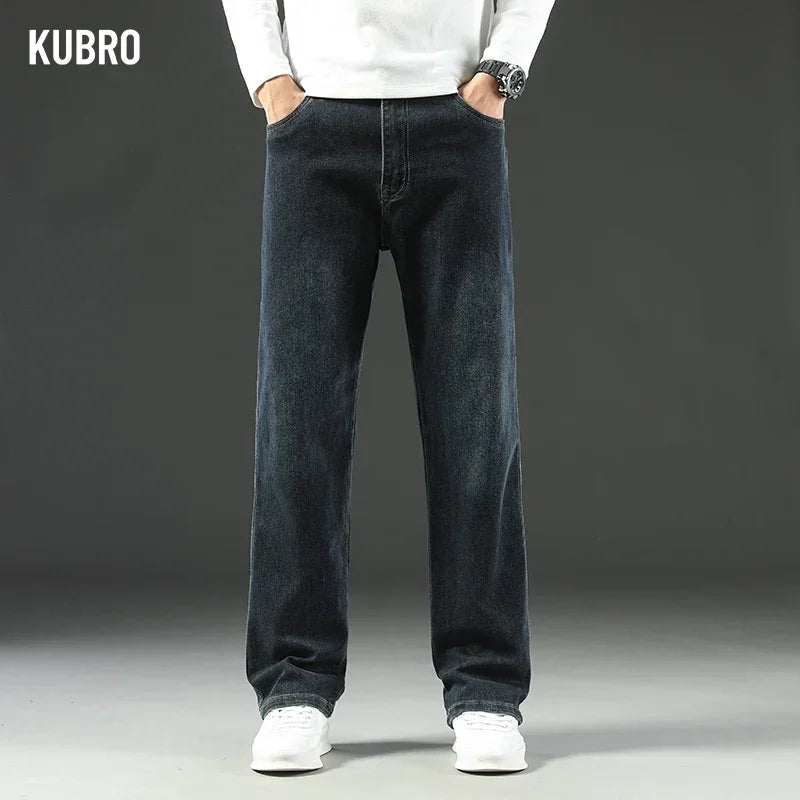 KUBRO 2025 New Autumn and Winter Men's Jeans Loose Comfortable Straight Business Casual Versatile Wide-leg Business Trousers