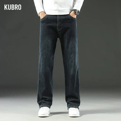 KUBRO 2025 New Autumn and Winter Men's Jeans Loose Comfortable Straight Business Casual Versatile Wide-leg Business Trousers