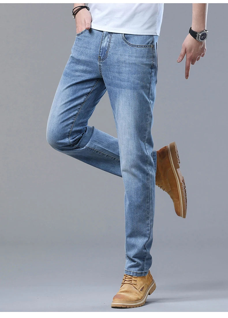 2024 Thin or Thick Material Slim Fit Men's Luxury Classic Style Men Jeans Business Stretch Denim Male Trousers Clothing