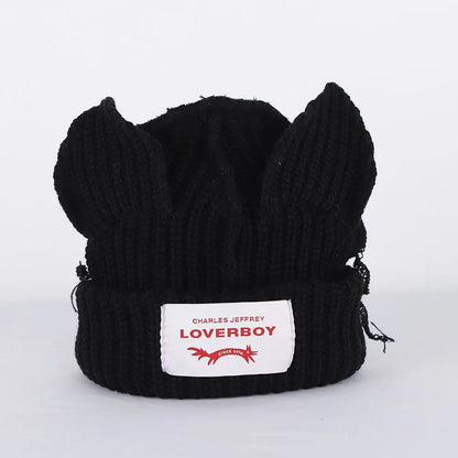 Winter Skullies Hat Unisex Cat Ear Hat Warm Crochet Knitted Hat Costume Beanie Hat Women Christmas Gift Hip-hop Cap Cold Hat