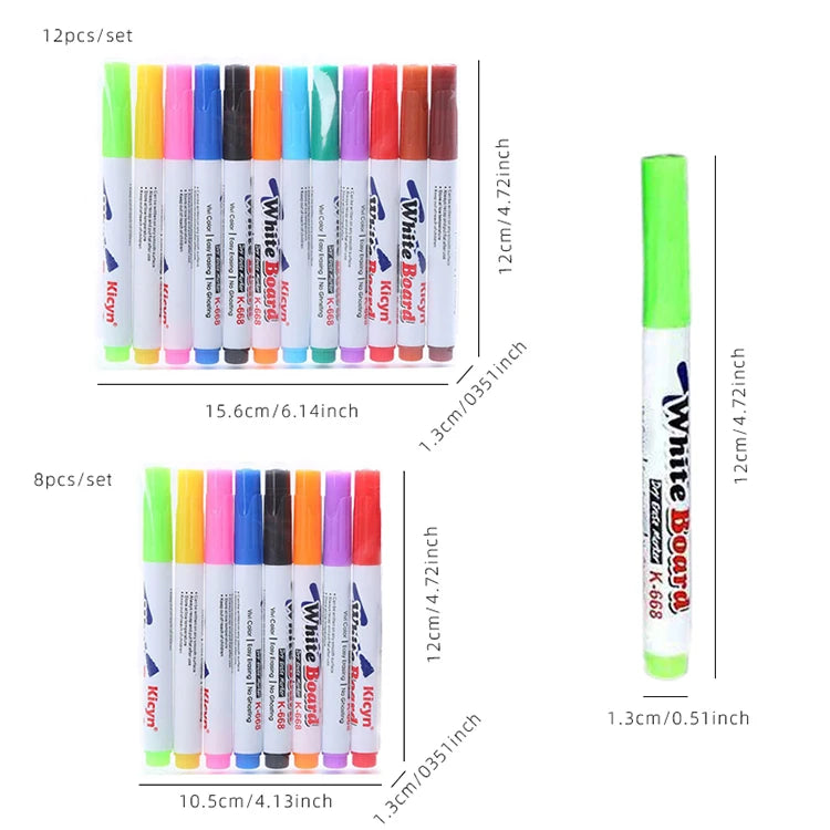 8/12 Color Erasable Whiteboard Pen Set Children's Color Floating Pen Children's Creative Water Floating Pen Painting Stationery