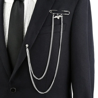 Chain Brooch for Men Long Chains Pins Men's Fashion Suit Accessories Personality Exaggerated Trendy Mens  Brooches