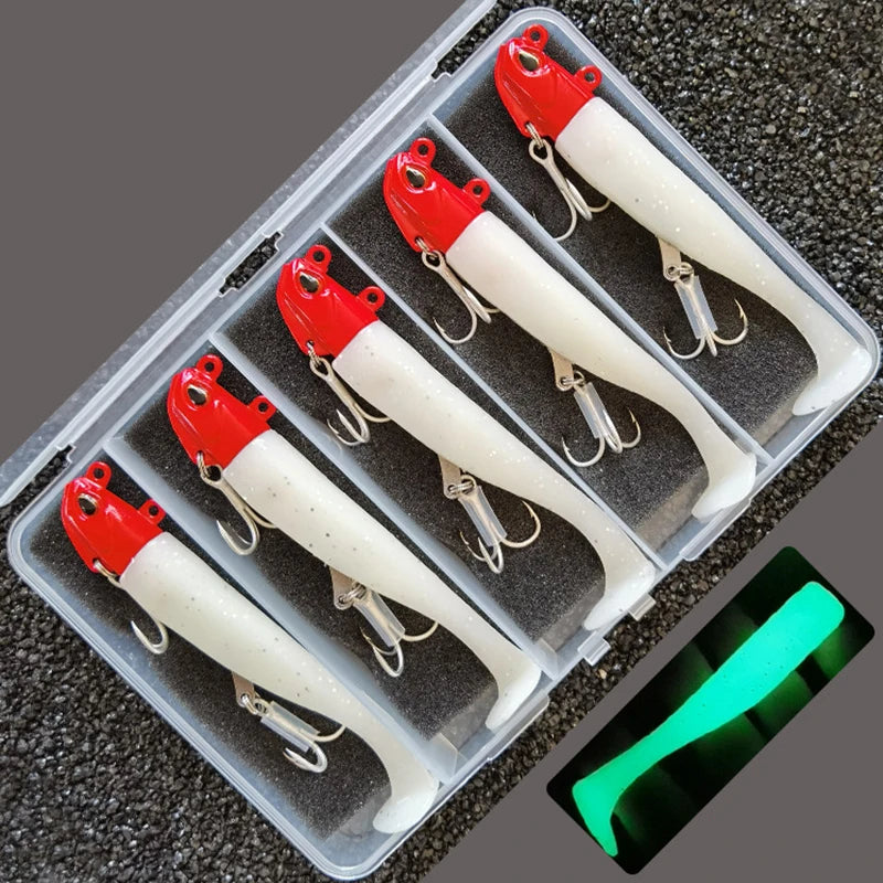 5pcs 24g/105mm Artificial soft Bait Lumious/Glow Mackerel Sea Bullet Bass Snapper Fishing Lure Wobblers Swimbait Jigging Baits