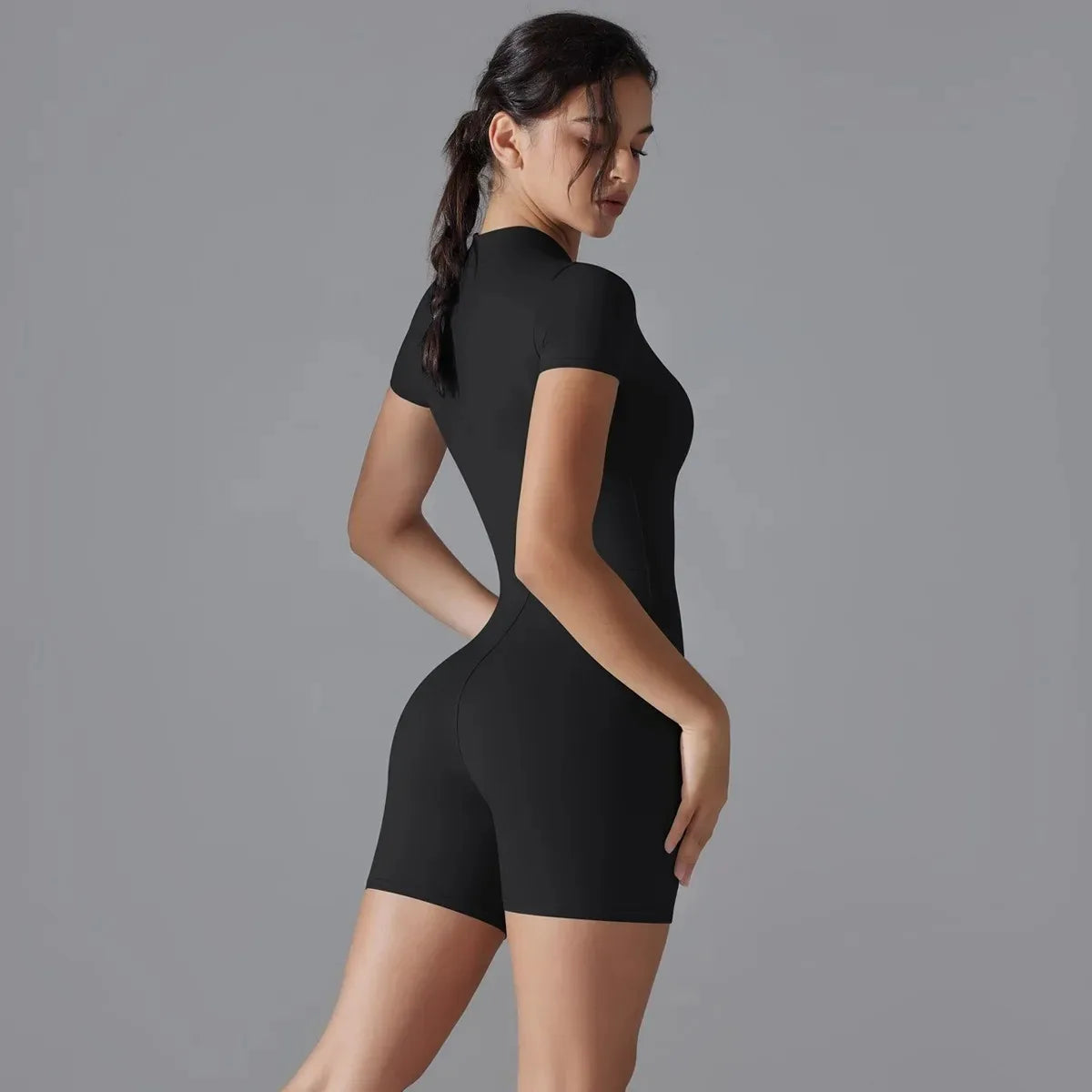 Yoga Set Women's Jumpsuits One-Piece Suit Zipper Short Sleeve Gym Push Up Workout Clothes Fitness Bodysuit Sportswear Tracksuit