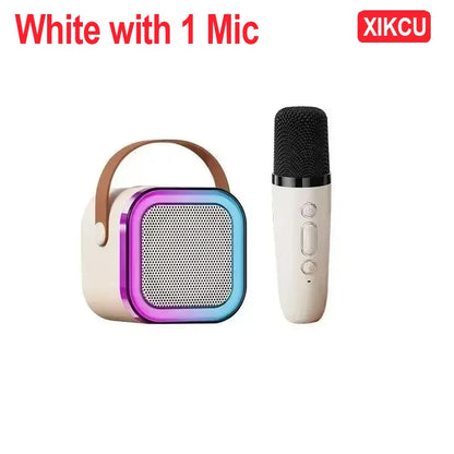 Portable Bluetooth 5.3 Karaoke Speaker with 1-2 Wireless Microphones 3D Surround Sound Home Family Singing for Aux/U Disk/TF