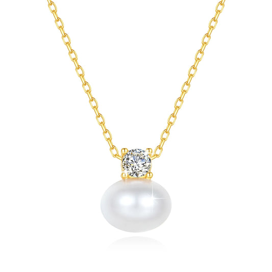 100% Real 18K Gold Pearl Necklace with Moissanite Stone – AU750 Luxury Pendant Wedding Jewelry Gift with Certificate 2024