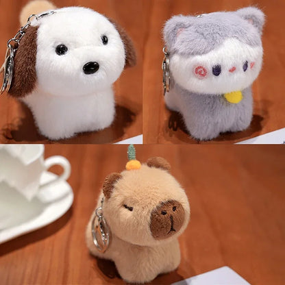 Capybara Plush Toy Pendant Capibara Plushie Keychain Kawaii Bag Key Ring Cute Dog Cat Dolls Car Decoration Christmas Gift