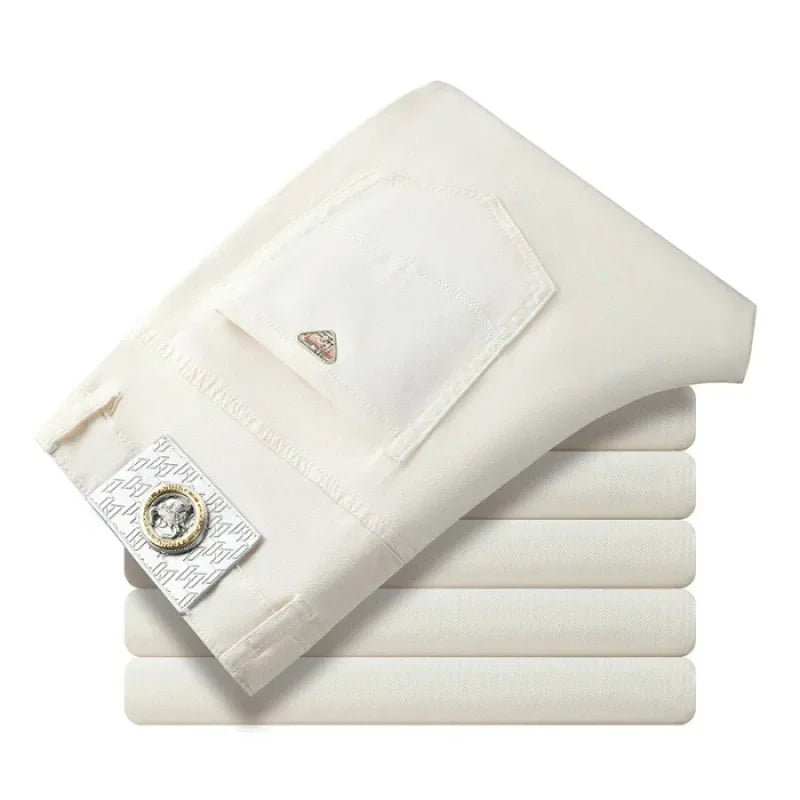 Seven-Color Stretch Jean Men's Trendy Wild Simple 97% Cotton High-End Slim-Fitting Small Straight Casual Men's Clothing Trousers