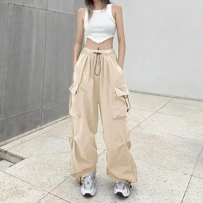 American retro tooling slacks female drape straight beam foot trousers summertime joker loose ins wide-legged pants