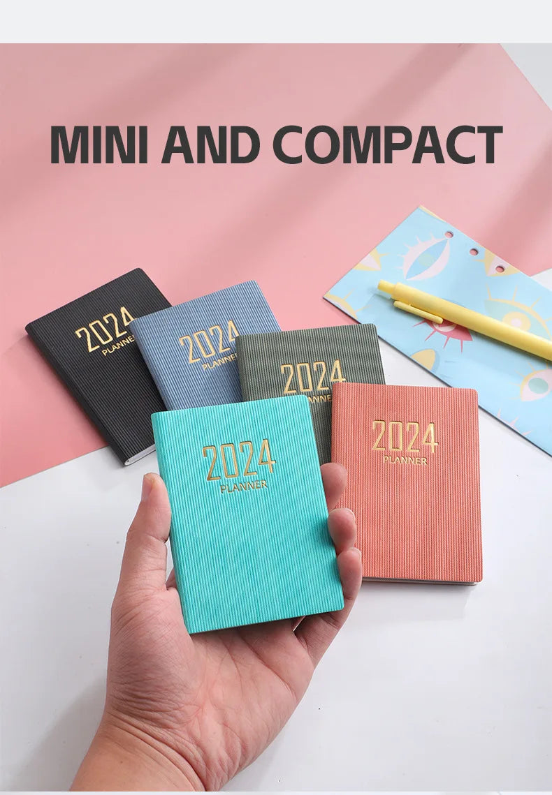 365-Day 2025 Portable A7 Pocket Planner Pu Cover Daily Weekly Schedule Notebook Calendar Journal School Office Supplies Agenda