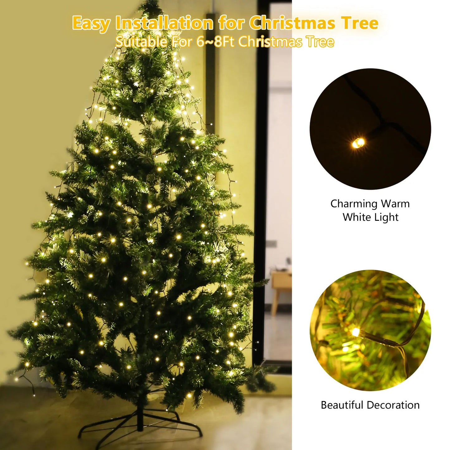 2-meter Christmas tree ring light string warm light decorative light