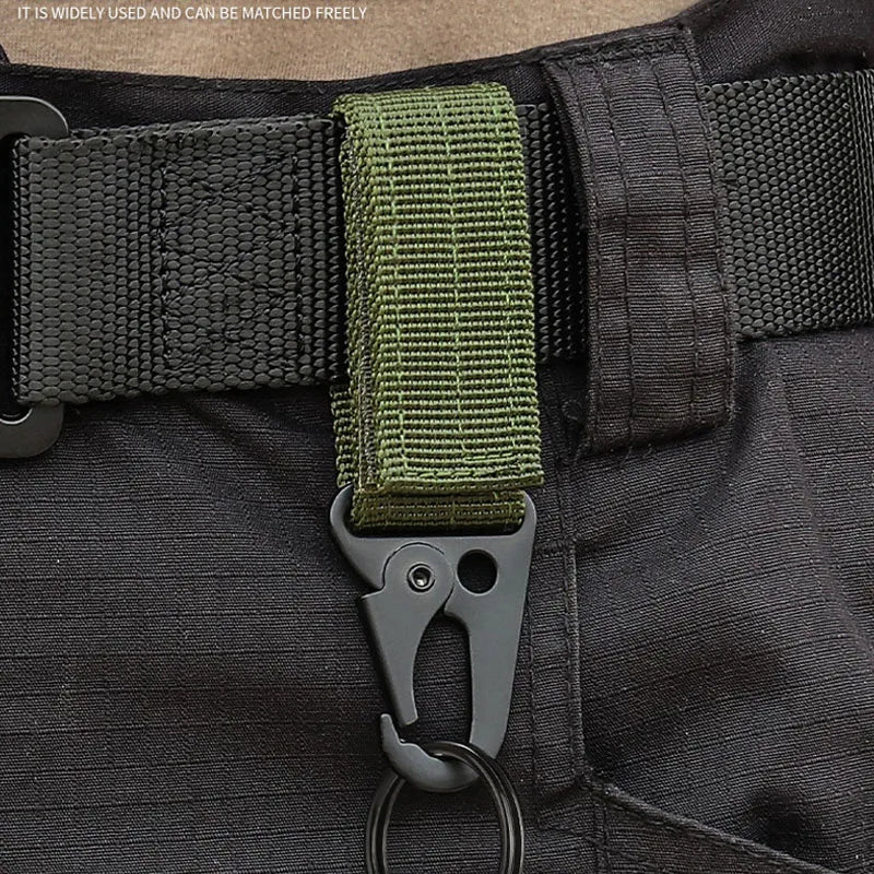 2 PCS.Tactical Hanging Buckle Molle Nylon Webbing Carabiner Belt Triangle Keychain for Outdoor Climbing Camping Tool Accessory
