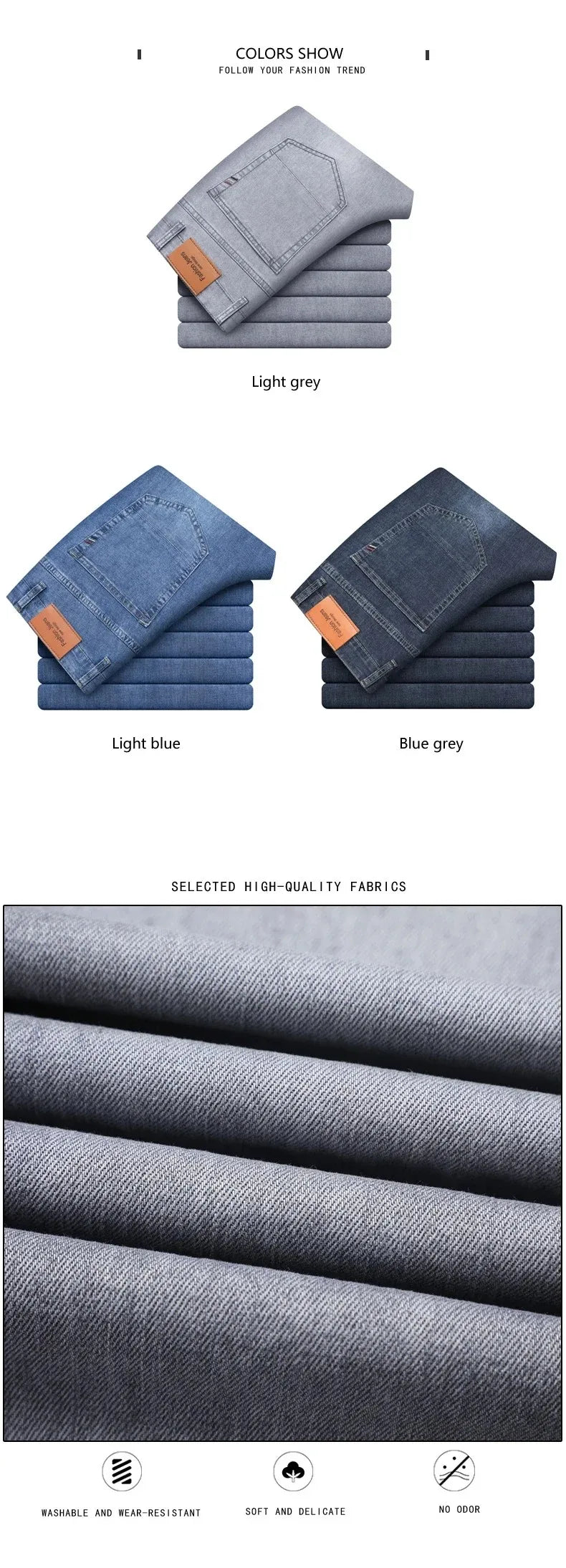 Summer Elastic Men's Jeans Fashion Gray Comfortable Business Straight Stretch Cotton Casual Denim Pants Brand Male Thin Trousers