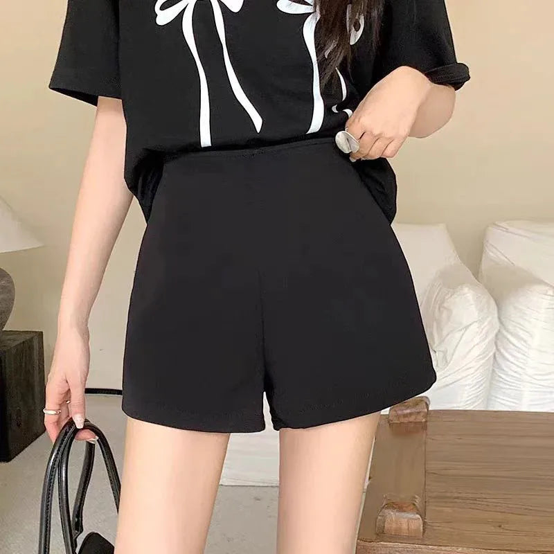 Summer basic solid color versatile shorts for women casual and elegant high-waisted slimming straight shorts