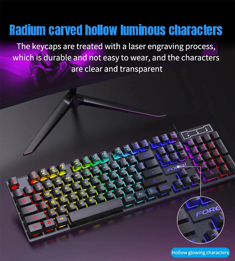 Wired Office Gaming Keyboard Mouse Set USB RGB Backlight Luminous Mechanical Feel Keyboard For Laptop Computer PC Accessories