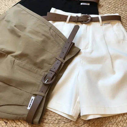 Cargo wide leg pants female summer new style thin five cent pants loose all match high waist casual pants