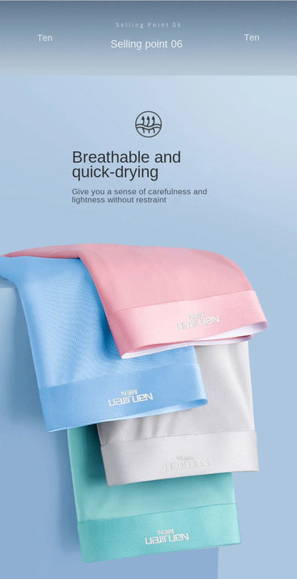 4pcs Boxer Shorts Men's Ice Silk Underwear Cool Underpants Breathable Sexy Thin Panties U Convex Lingerie Wholesale Lots L-6XL