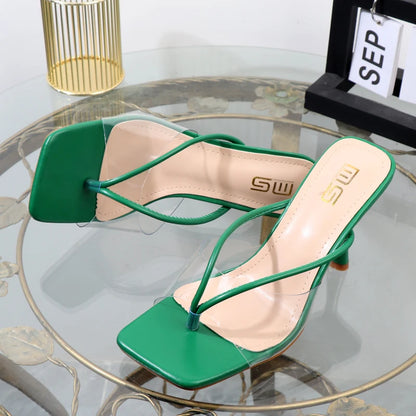 shoes for women 2025 designer luxury new stiletto flip flops clip toe outdoor Transparent slippers black temperament sandals 9CM