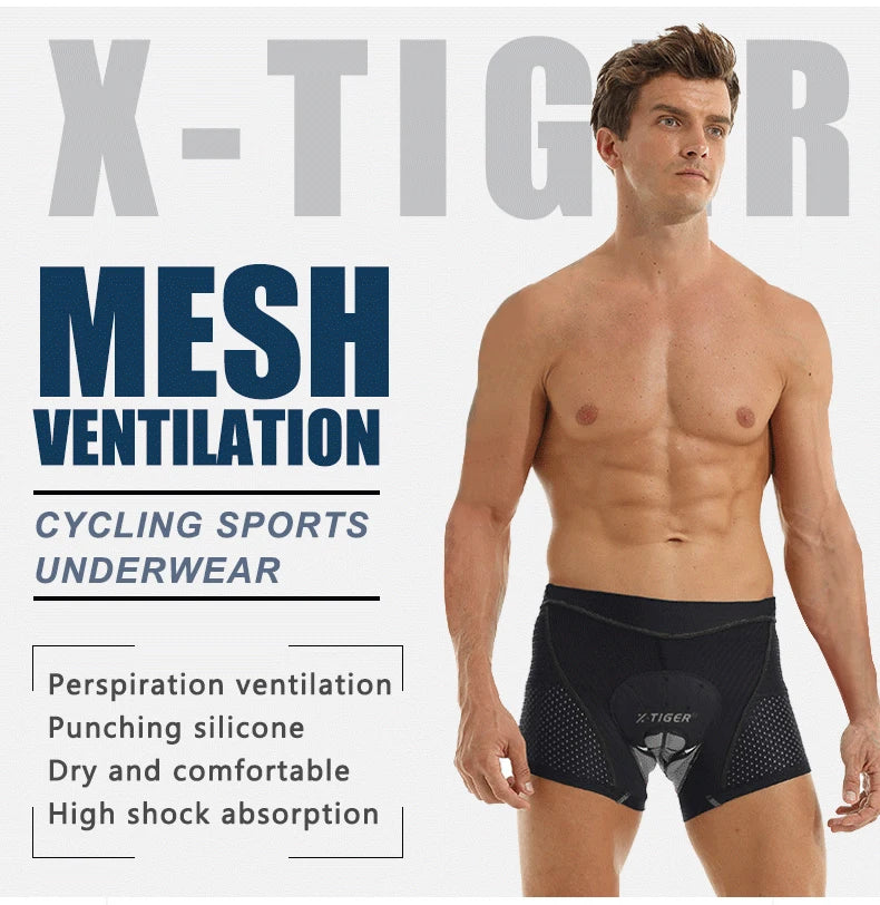 X-TIGER Men's Cycling Underwear with 5D Gel Cushioned MTB Boxer Cycling Shorts Road Cycling Underwear Cycling Equipment