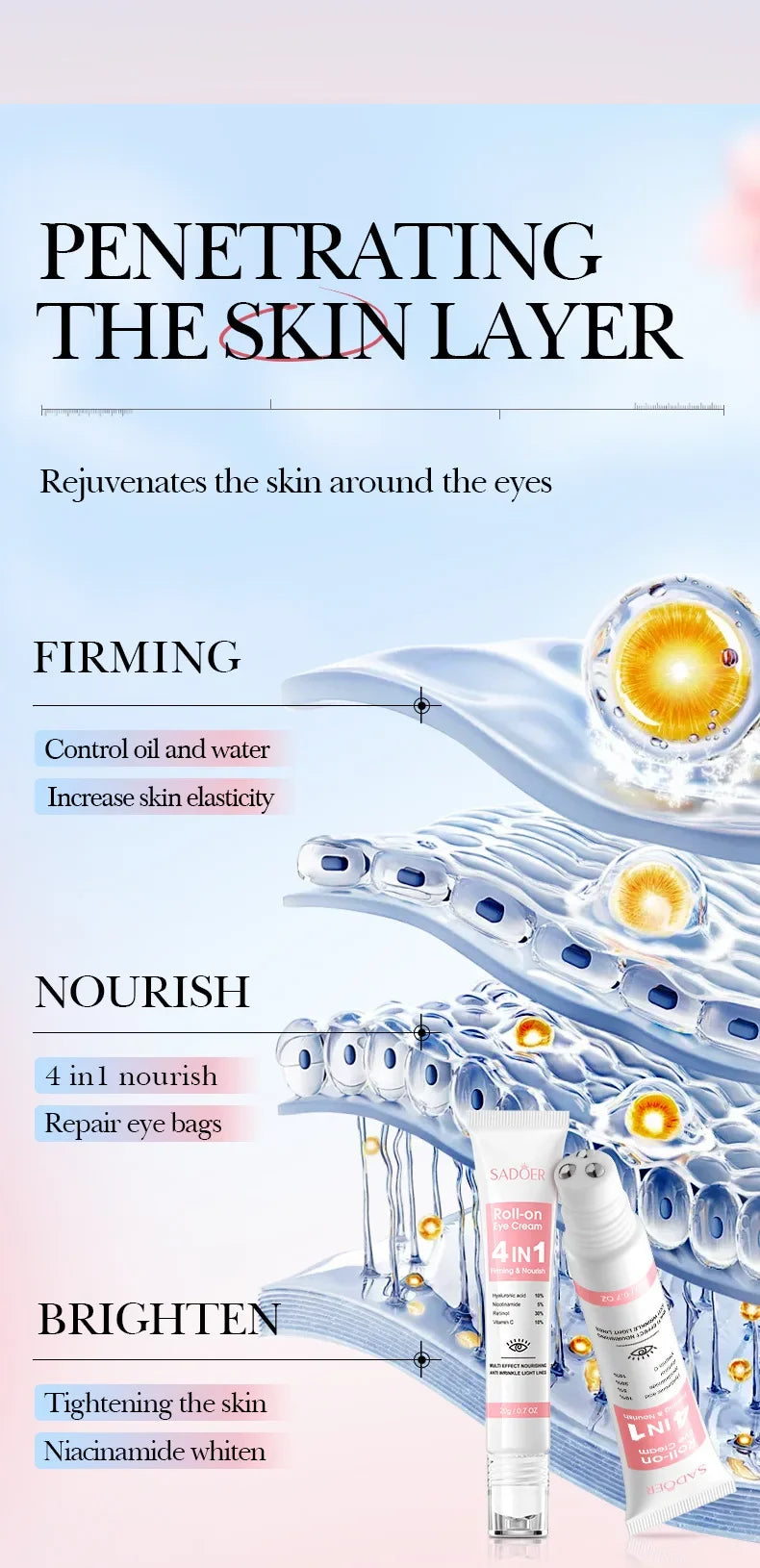 كريم مرطب للعين 4 في 1 من SADOER، مضاد للهالات السوداء، أكياس العين، مصل مرطب لشد البشرة، العناية بالبشرة من أجل جمال العينين