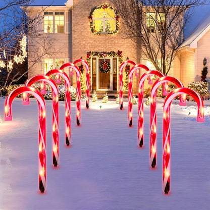 5pcs Christmas Candy Cane Pathway Lights Outdoor Garden Xmas Driveway Markers Lamp For Home Garden Yard Lawn Patio Pool Decor