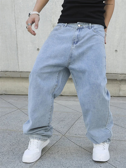Spring Autumn Men Baggy Jeans Oversize Straight Loose Casual Denim Trousers Solid Color Streetwear Fashion Y2k Wide Leg Pants
