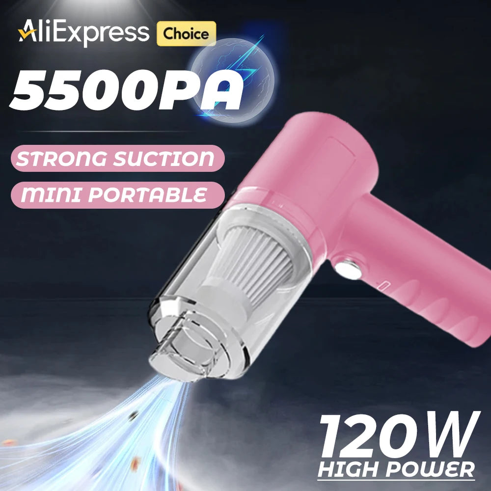 مكنسة كهربائية لاسلكية للسيارة بقوة 5500 باسكال وقوة 120 وات، مكنسة كهربائية محمولة عالية الطاقة للاستخدام المنزلي والمكتب والسيارة