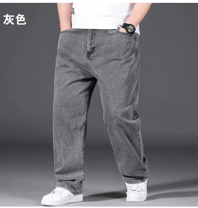 10XL Oversize Jeans Men Spring Fashion Streetwear Plus Size Cargo Jeans Soft Cotton Loose Baggy Casual Jeans For Dad Husband