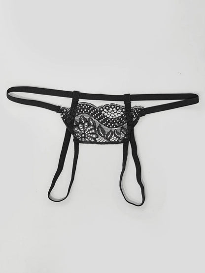 Varsbaby Women's Micro Thongs Lace Low Rise T-back G-string Sexy Crotch Opening Underwear Panty Thin String Intimates Lingerie