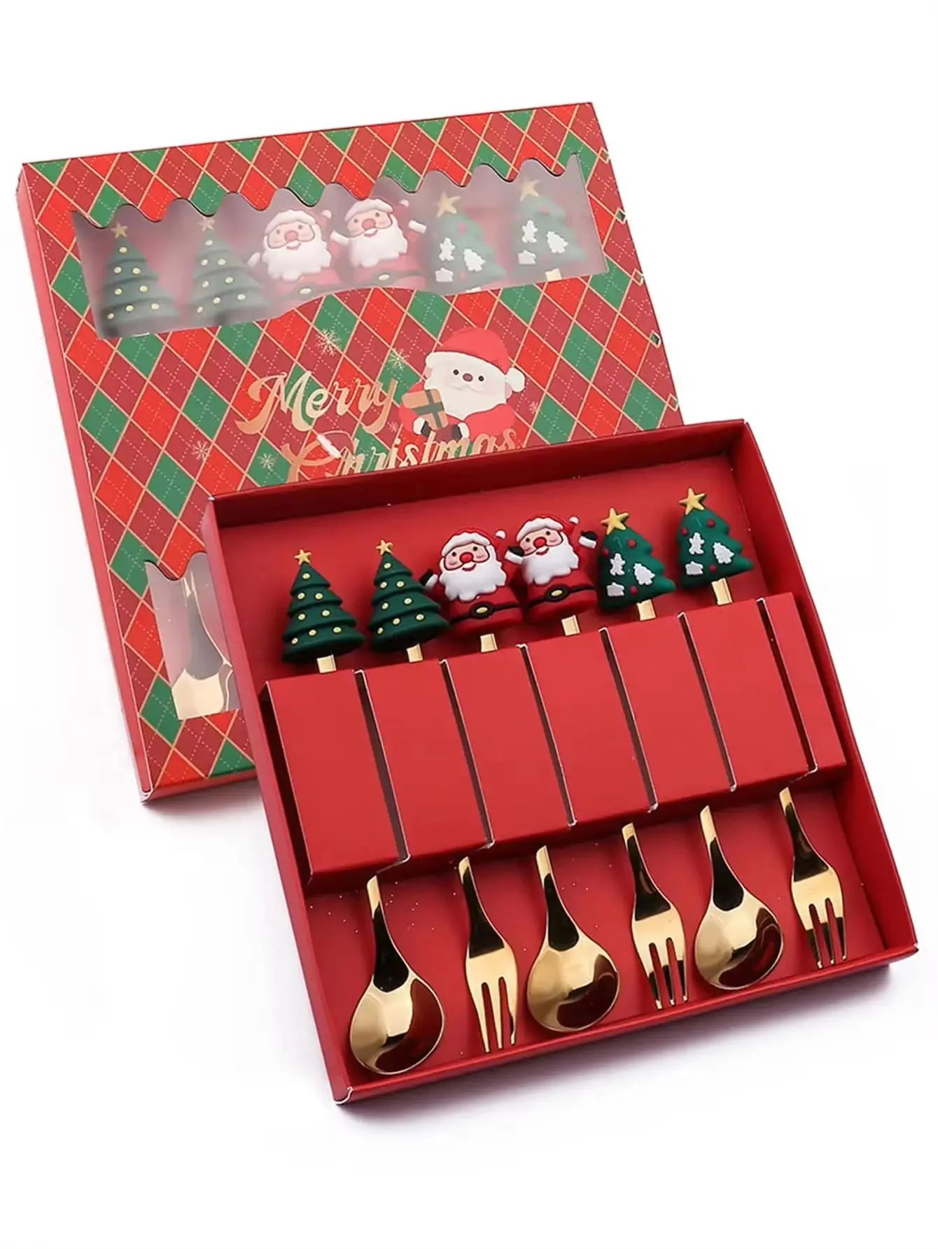 Christmas Themed Cutlery Set Stainless Steel Creative Cartoon Knife Fork Spoon 2/4/6pcs Set Holiday Gift Cutlery Decoration